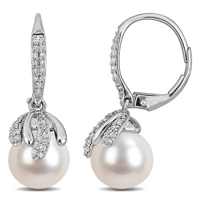 Belk & Co 9-9.5 mm Freshwater Cultured Pearl & Diamond Earrings in 14k White Gold