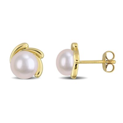 Belk & Co 6.5-7 mm Freshwater Cultured Pearl Earrings in 10k Yellow Gold