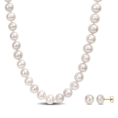 Belk & Co 2-PC Set of 9-10 mm Freshwater Cultured Pearl Necklace & Earrings in 14K Yellow Gold