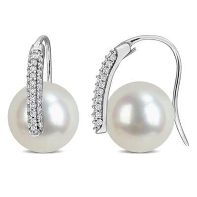 Belk & Co 12-12.5 mm Freshwater Cultured Pearl & Diamond Earrings in 14k White Gold