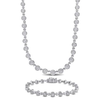 Diamond Tennis Bracelet & Necklace Set, Sterling Silver, 75% Off