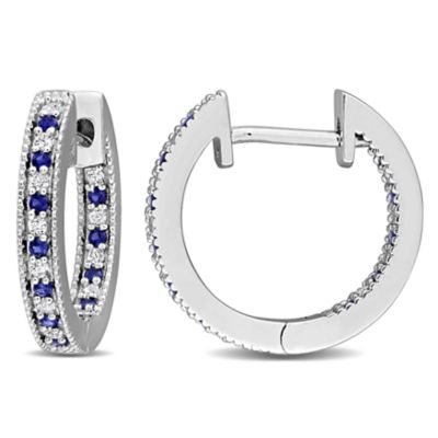 Belk & Co Lab Created White & Blue Sapphire Hoop Earrings in Sterling Silver