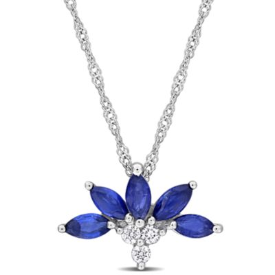 Belk & Co Sapphire & Diamond Accent Delicate Floral Pendant with Chain in 14k White Gold