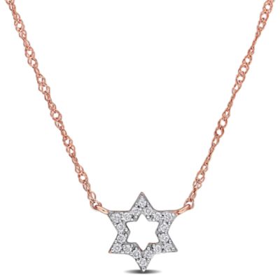 Belk & Co Diamond Accent Star of David Necklace in 14k Rose Gold - 17 in, Pink