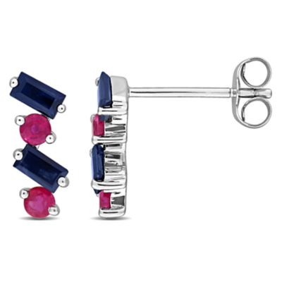 Belk & Co Blue Sapphire & Pink Sapphire Earrings in 14k White Gold