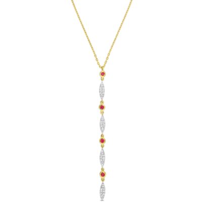 Belk & Co Ruby & Diamond Lariat Necklace in 10k Yellow Gold - 16.5 in + 1.5 in