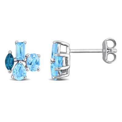 Belk & Co Swiss & London Blue Topaz Cluster Earrings in Sterling Silver