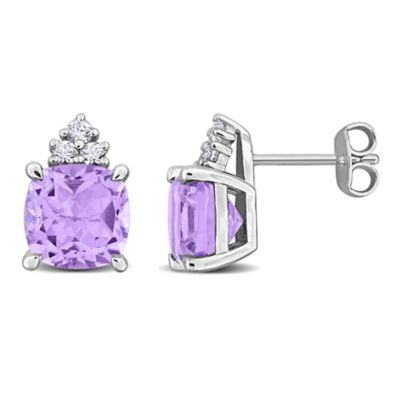 Belk & Co Lab Created Pink Amethyst & White Sapphire Earrings in Sterling Silver