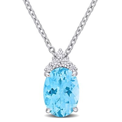 Belk & Co Lab Created Sky Blue Topaz & White Sapphire Pendant with Chain in Sterling Silver- 18 in