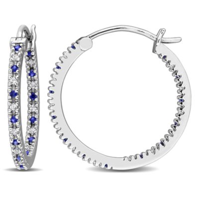Belk & Co Lab Created White & Blue Sapphire Hoop Earrings in Sterling Silver