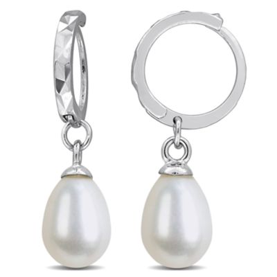 Belk & Co 6-7mm Freshwater Cultured Pearl Huggie Drop Earrings in Sterling Silver