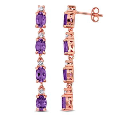 Belk & Co Amethyst & White Topaz Drop Earrings in 18k Rose Gold Micron Plated Sterling Silver, Pink