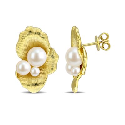 Belk & Co 3-7.5mm Freshwater Cultured Pearl Floral Drop Earrings in Yellow Plated Sterling Silver