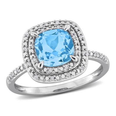 Belk & Co Lab Created Sky Blue Topaz & White Sapphire Double Halo Ring in 10k White Gold
