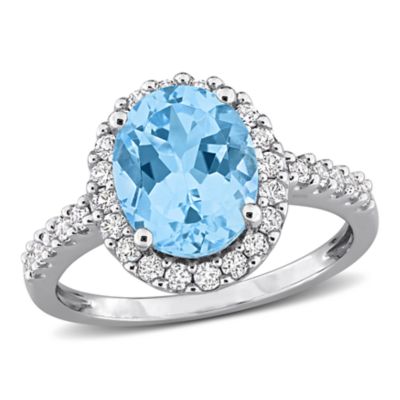 Belk & Co Lab Created Sky Blue Topaz & White Sapphire Halo Ring in 10k White Gold