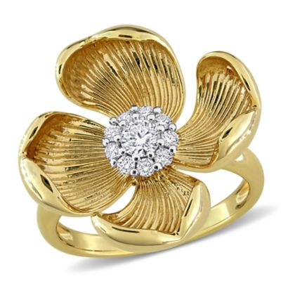 Belk & Co Lab Created Diamond Flower Ring in Yellow Plated Sterling Silver
