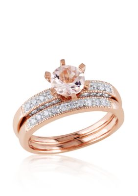 Belk & Co 1/3 Ct. T.w. Diamond And 4/5 Ct. T.w. Morganite Bridal Set In 10K Rose Gold, Pink, 6.5 -  0686692088832