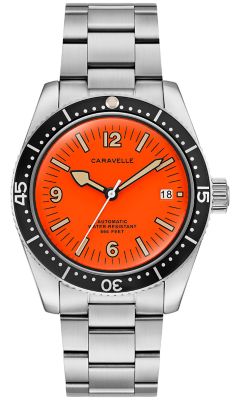 Caravelle by Bulova Mens Vintage Caravelle Sea Hunter Silver-Tone Stainless Steel Bracelet Watch 39mm