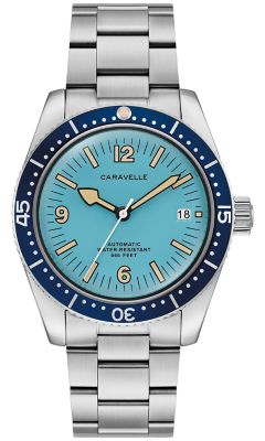 Caravelle by Bulova Mens Vintage Caravelle Sea Hunter Silver-Tone Stainless Steel Bracelet Watch 39mm