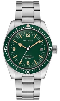Caravelle by Bulova Mens Vintage Caravelle Sea Hunter Silver-Tone Stainless Steel Bracelet Watch 39mm