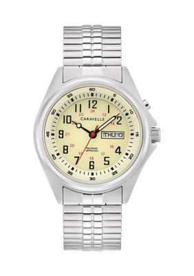 Caravelle New York Men's Traditional Expansion Watch, Silver -  0042429585089