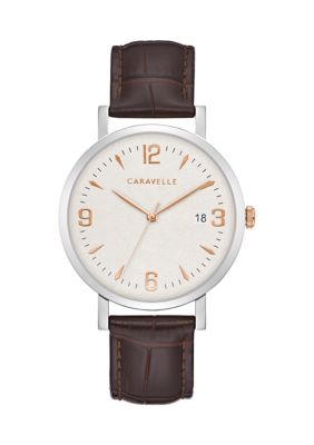 Caravelle New York Men's Dress Strap Watch, Gold -  0042429582194