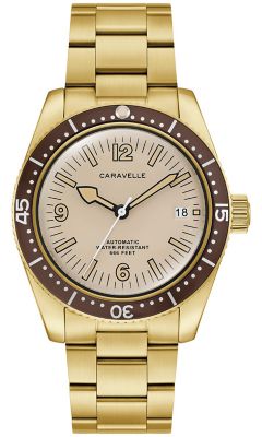 Caravelle by Bulova Mens Vintage Caravelle Sea Hunter Gold-Tone Stainless Steel Bracelet Watch 39mm