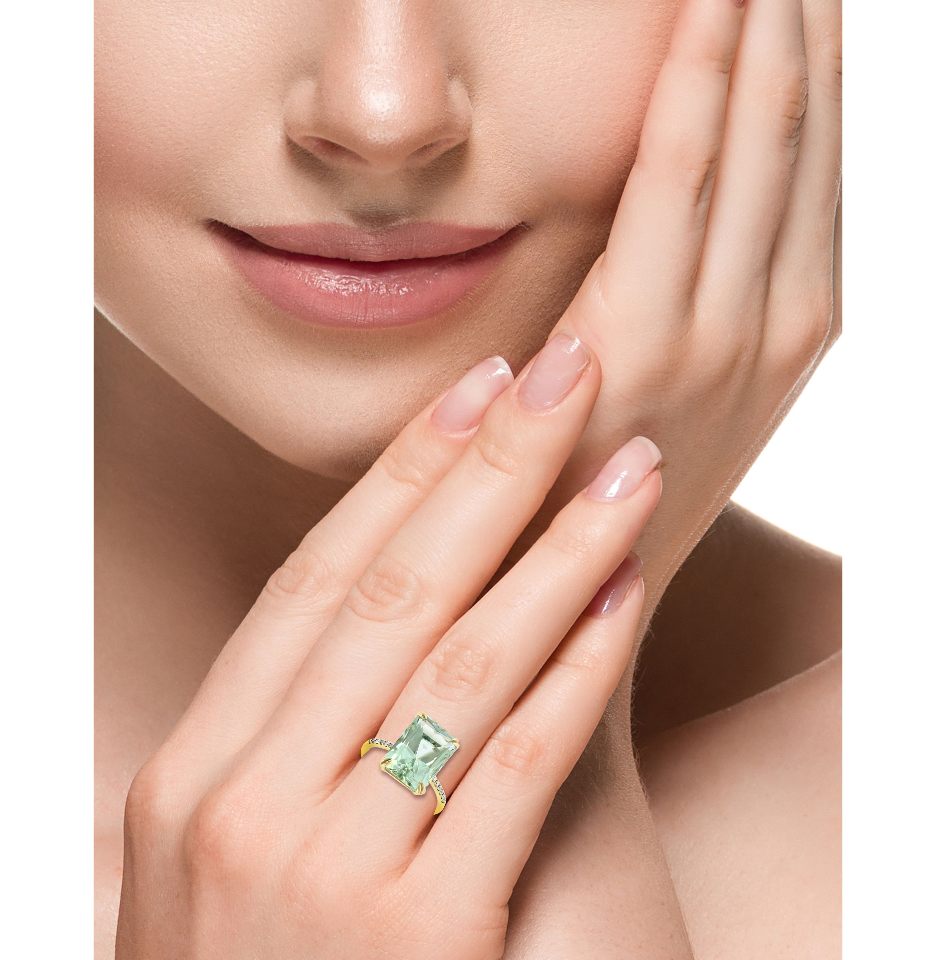 Diamond and Green Amethyst Ring in 14K Yellow Gold