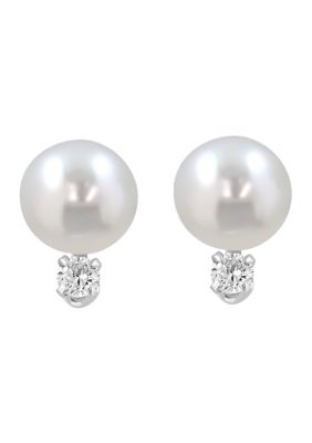Effy Sterling Silver Lab Grown Diamond Freshwater Pearl Earrings