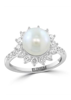 Effy 14K White Gold Lab Grown Diamond, Freshwater Pearl Ring