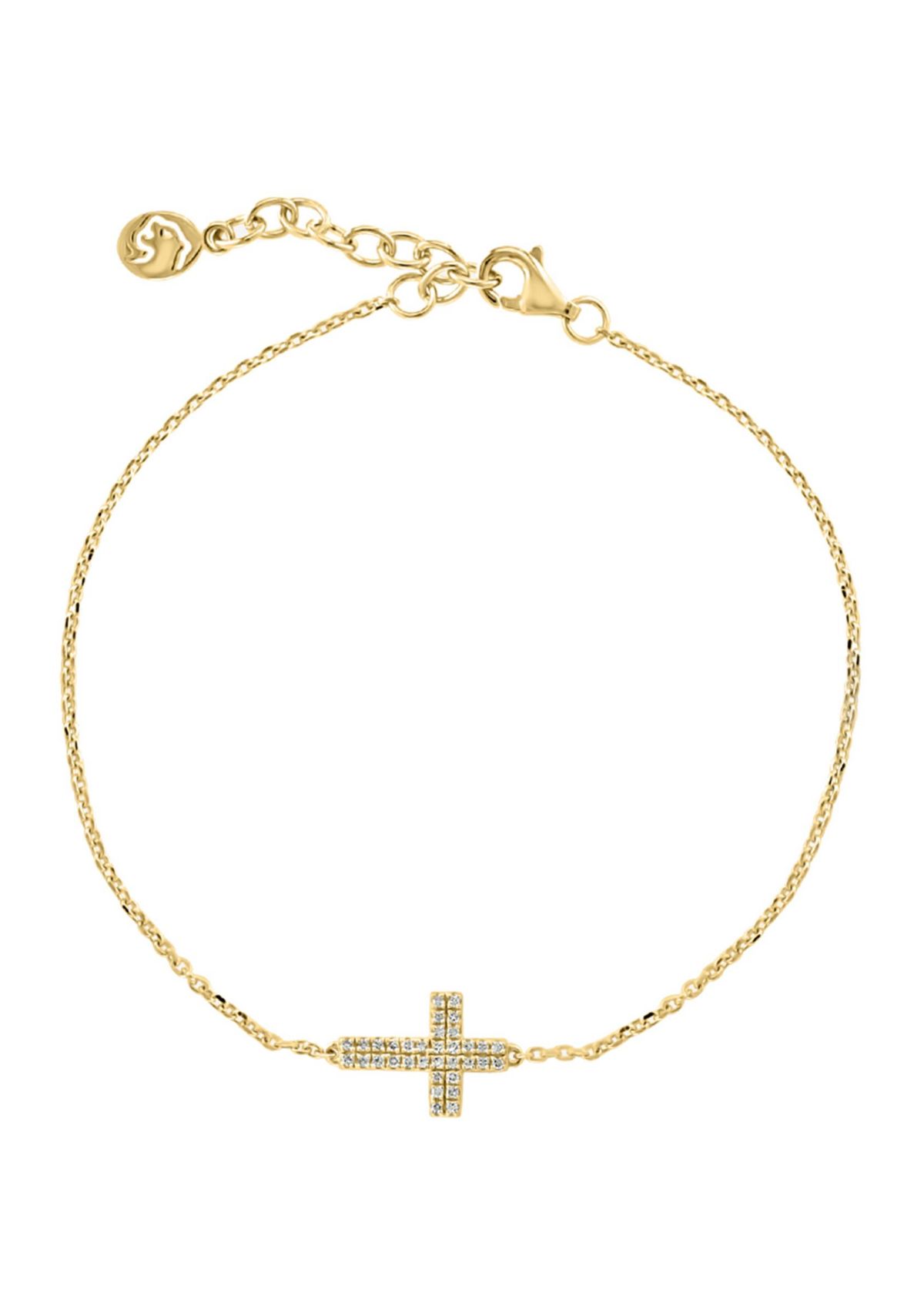 1/10 ct. t.w. Diamond Cross Bracelet in Gold Over Silver