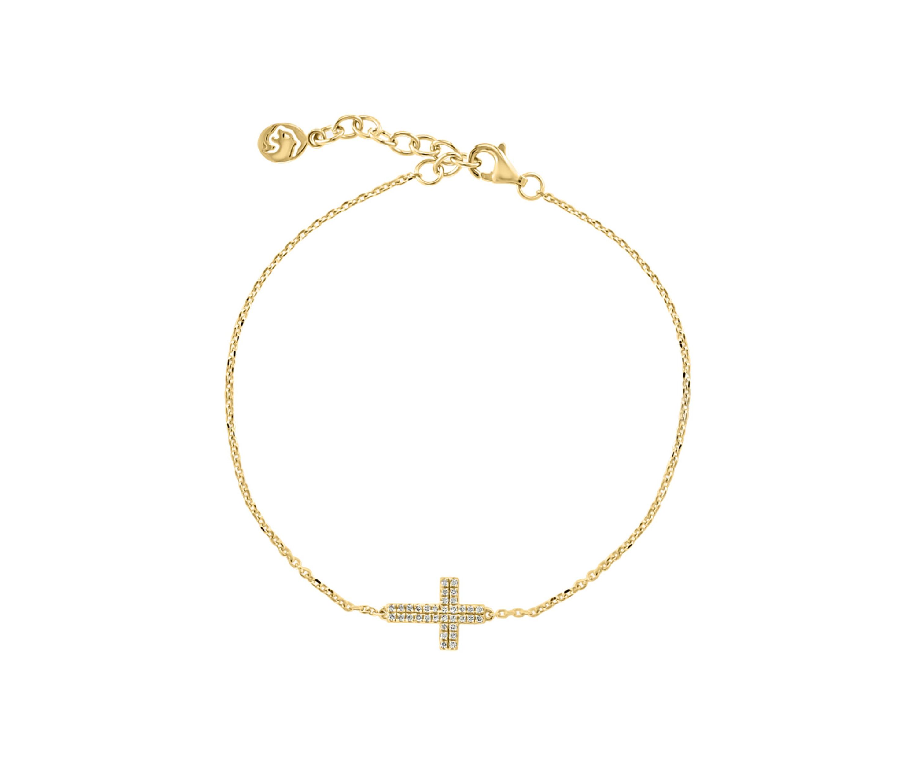 1/10 ct. t.w. Diamond Cross Bracelet in Gold Over Silver