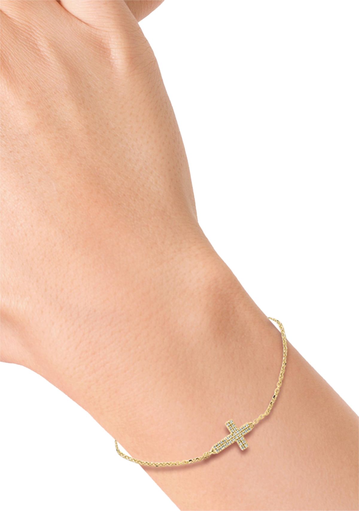 1/10 ct. t.w. Diamond Cross Bracelet in Gold Over Silver