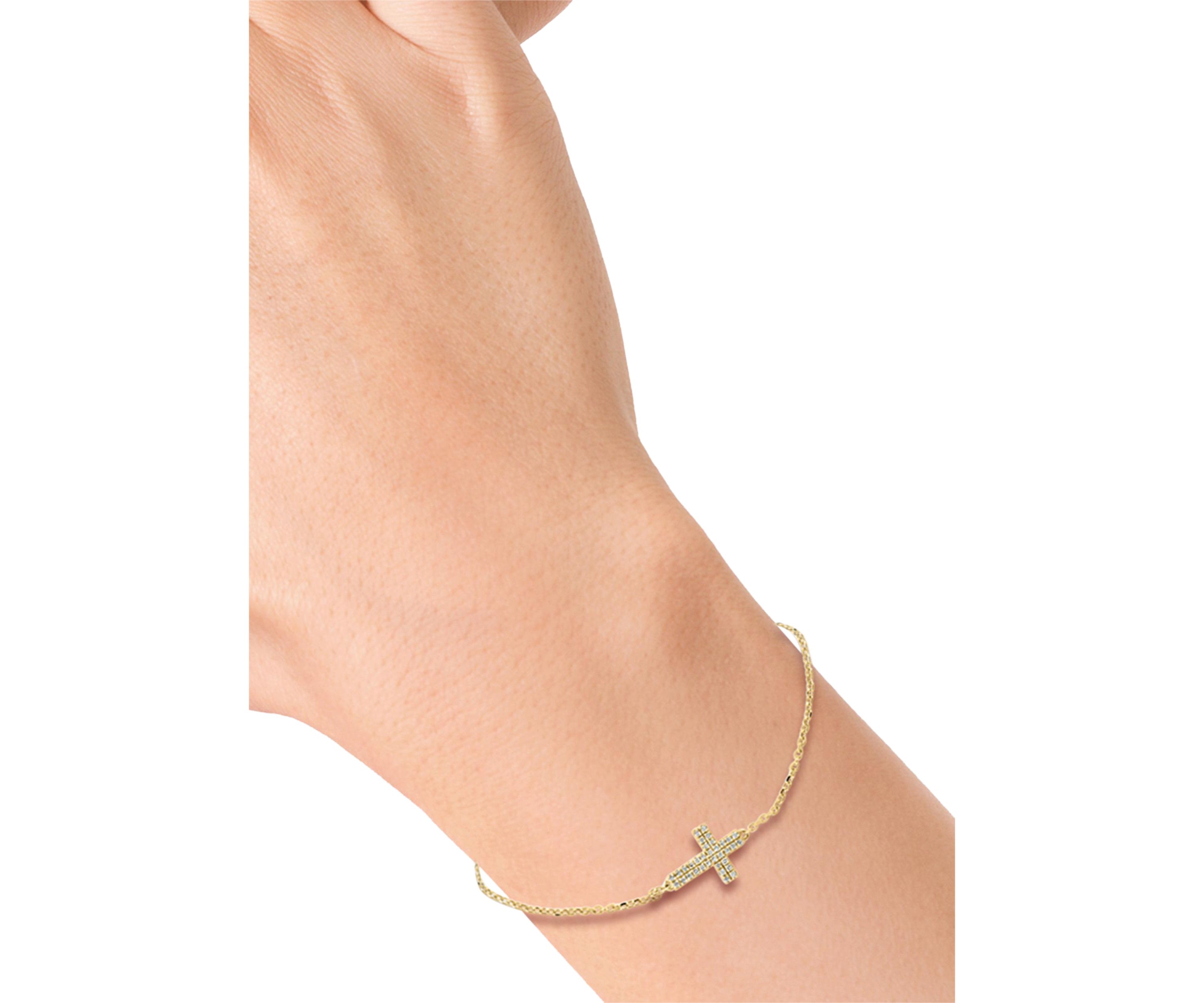 1/10 ct. t.w. Diamond Cross Bracelet in Gold Over Silver