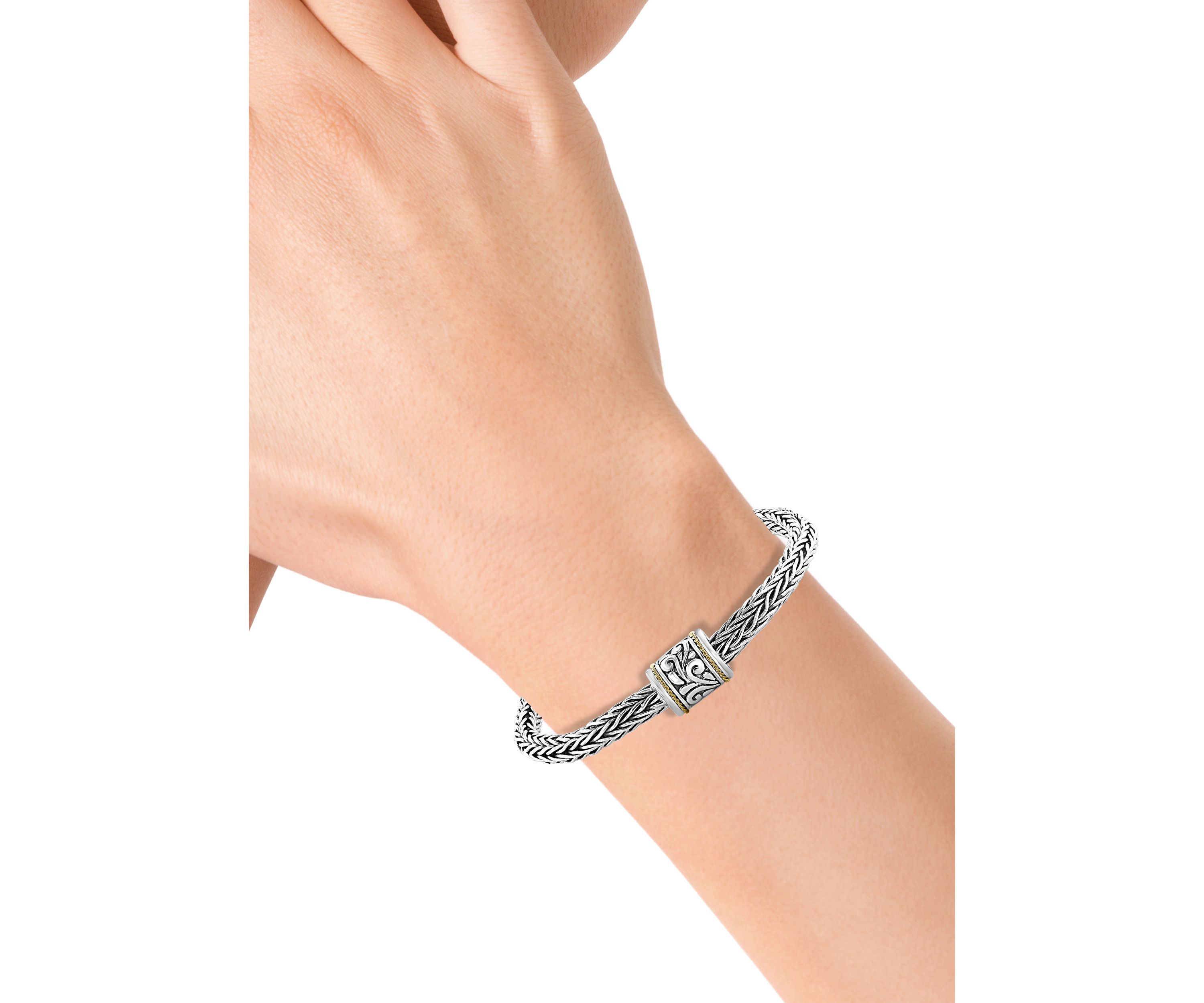 1/8 ct. t.w. Diamond Cable Bracelet in Sterling Silver and 18K Yellow Gold 