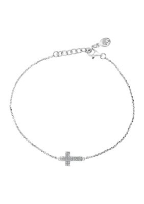 Effy 1/10 Ct. T.w. Diamond Cross Bracelet In Sterling Silver