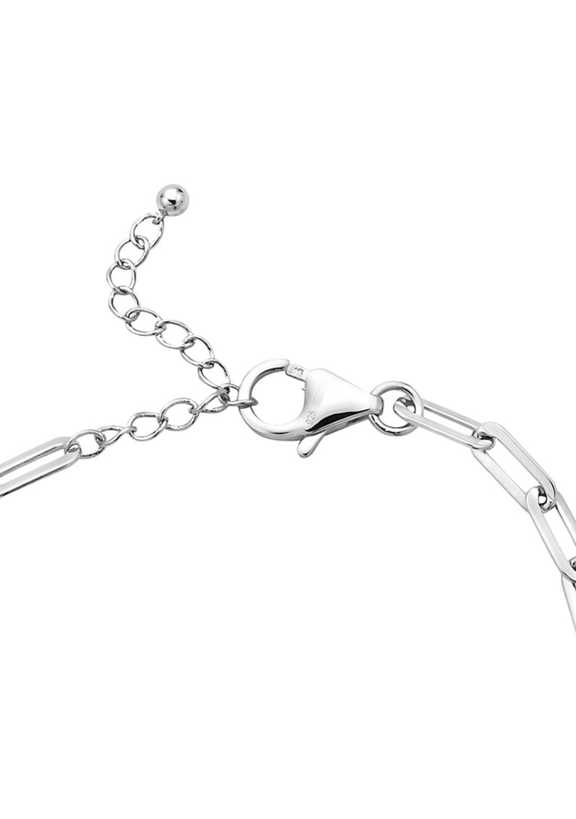 1/10 ct. t.w. Diamond Cross Paperclip Bracelet in Sterling Silver