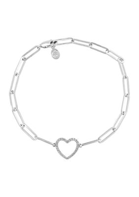Effy 1/10 Ct. T.w. Diamond Heart Paperclip Bracelet In Sterling Silver