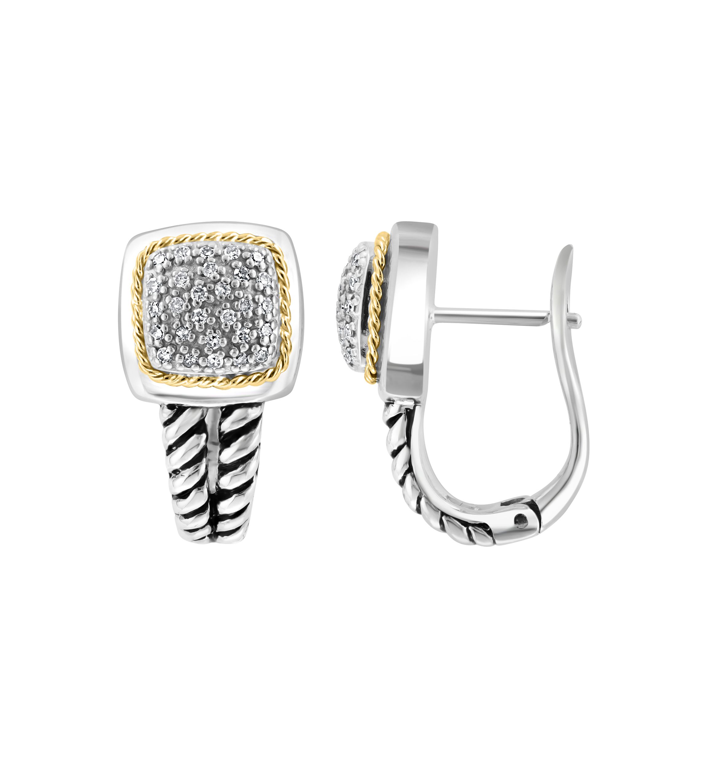Sterling Silver/18K Yellow Gold Diamond Earrings