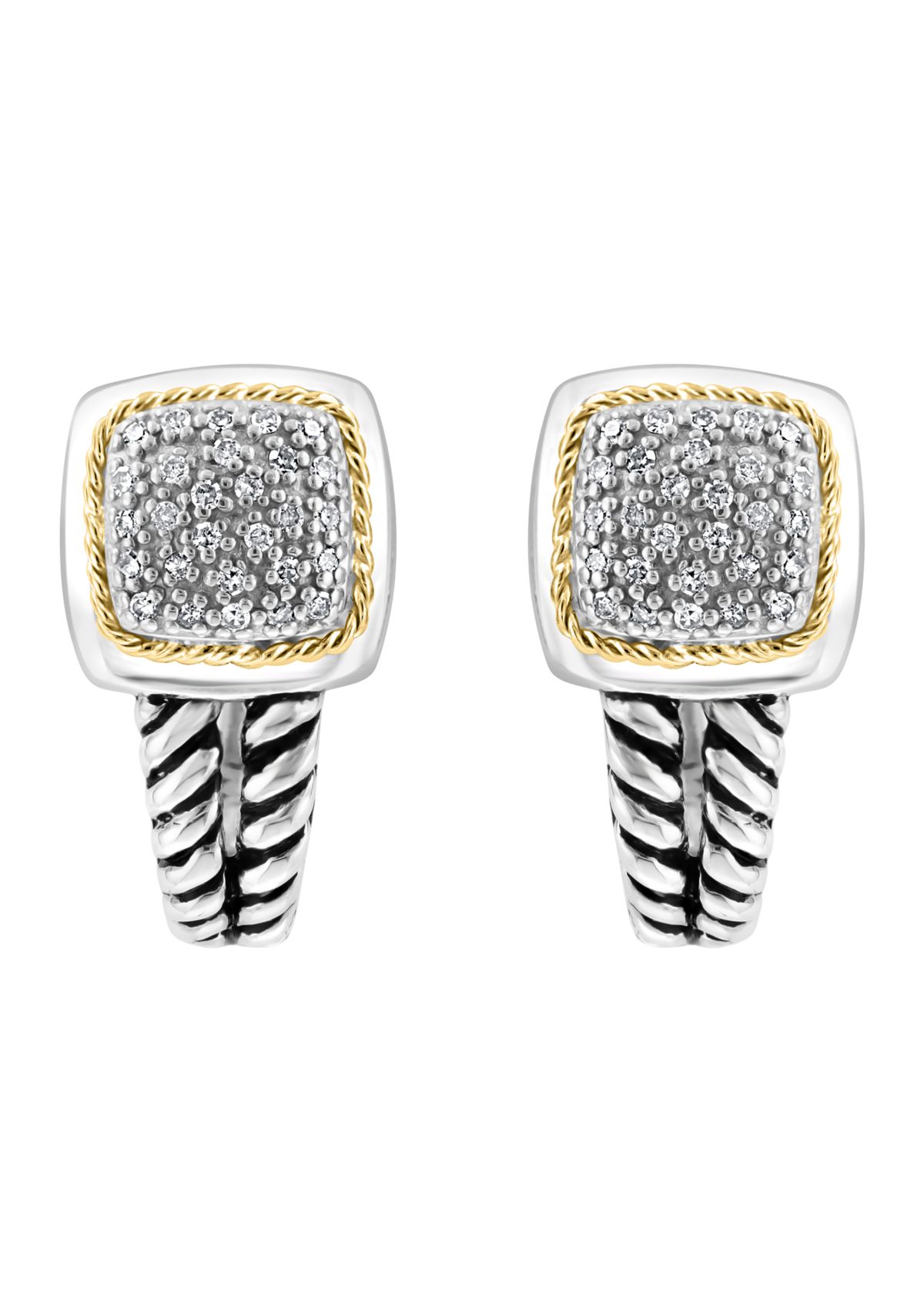 Sterling Silver/18K Yellow Gold Diamond Earrings