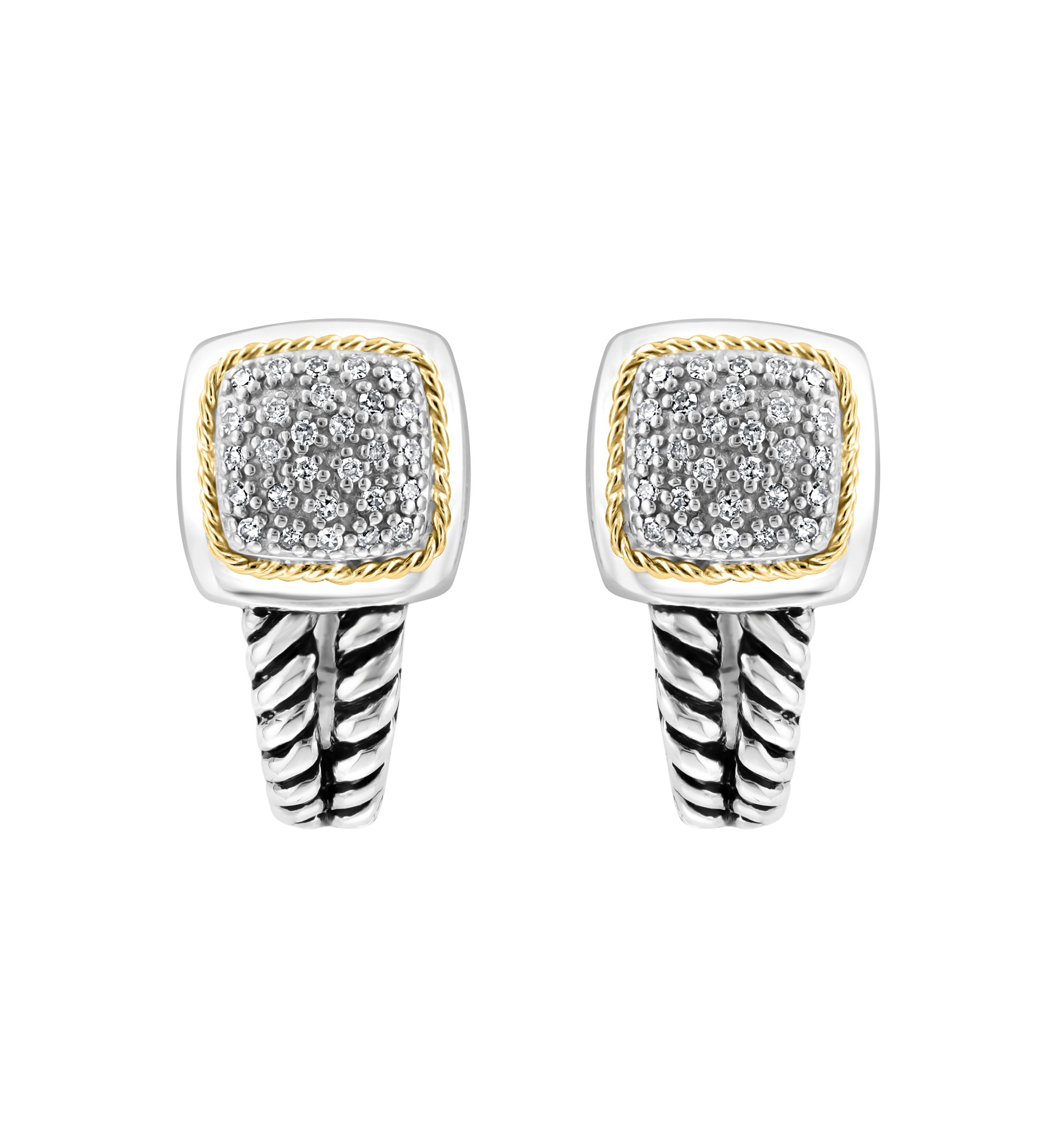 Sterling Silver/18K Yellow Gold Diamond Earrings