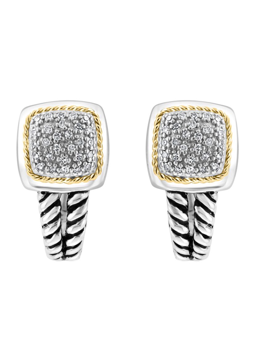 Sterling Silver/18K Yellow Gold Diamond Earrings