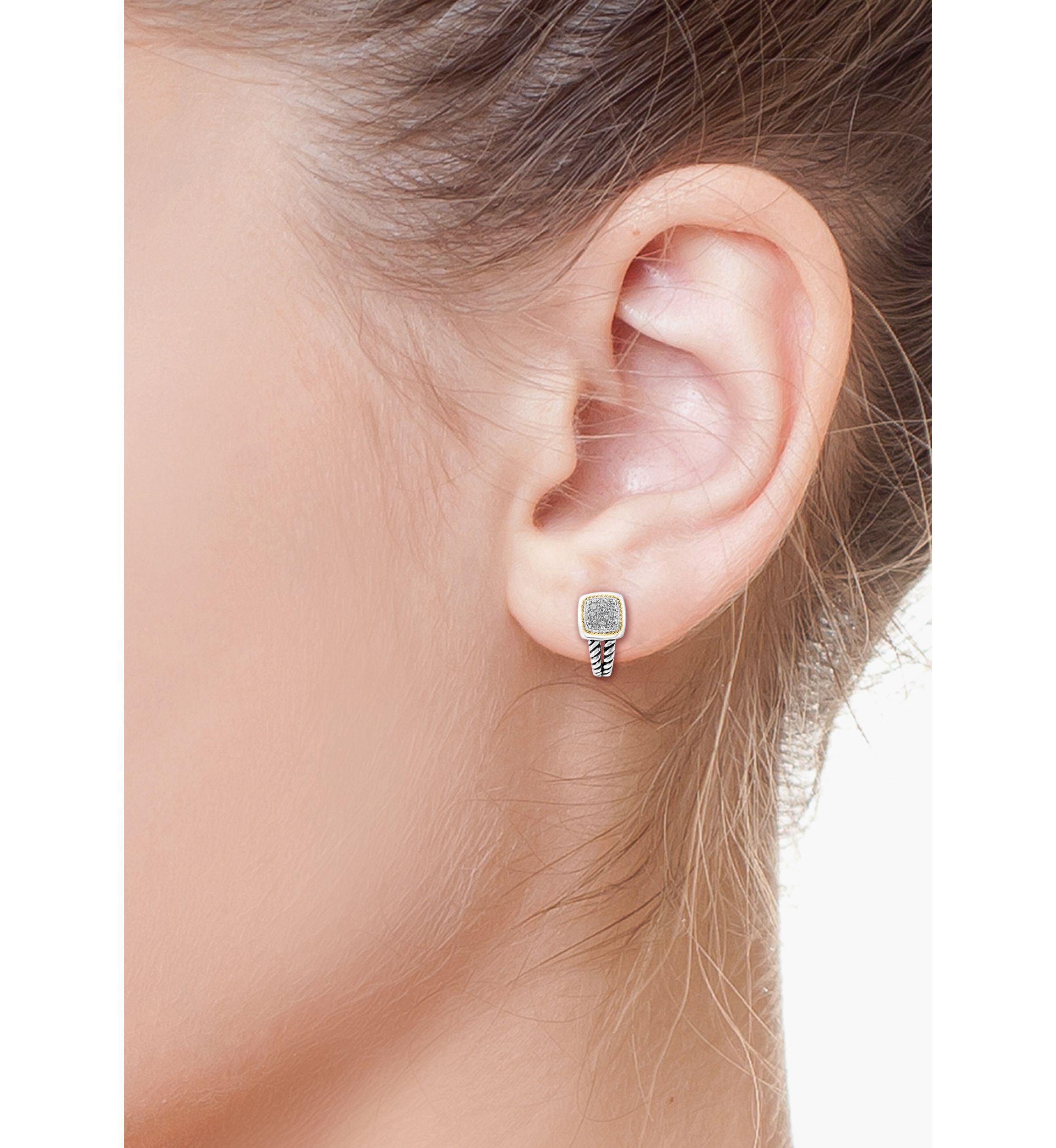 Sterling Silver/18K Yellow Gold Diamond Earrings