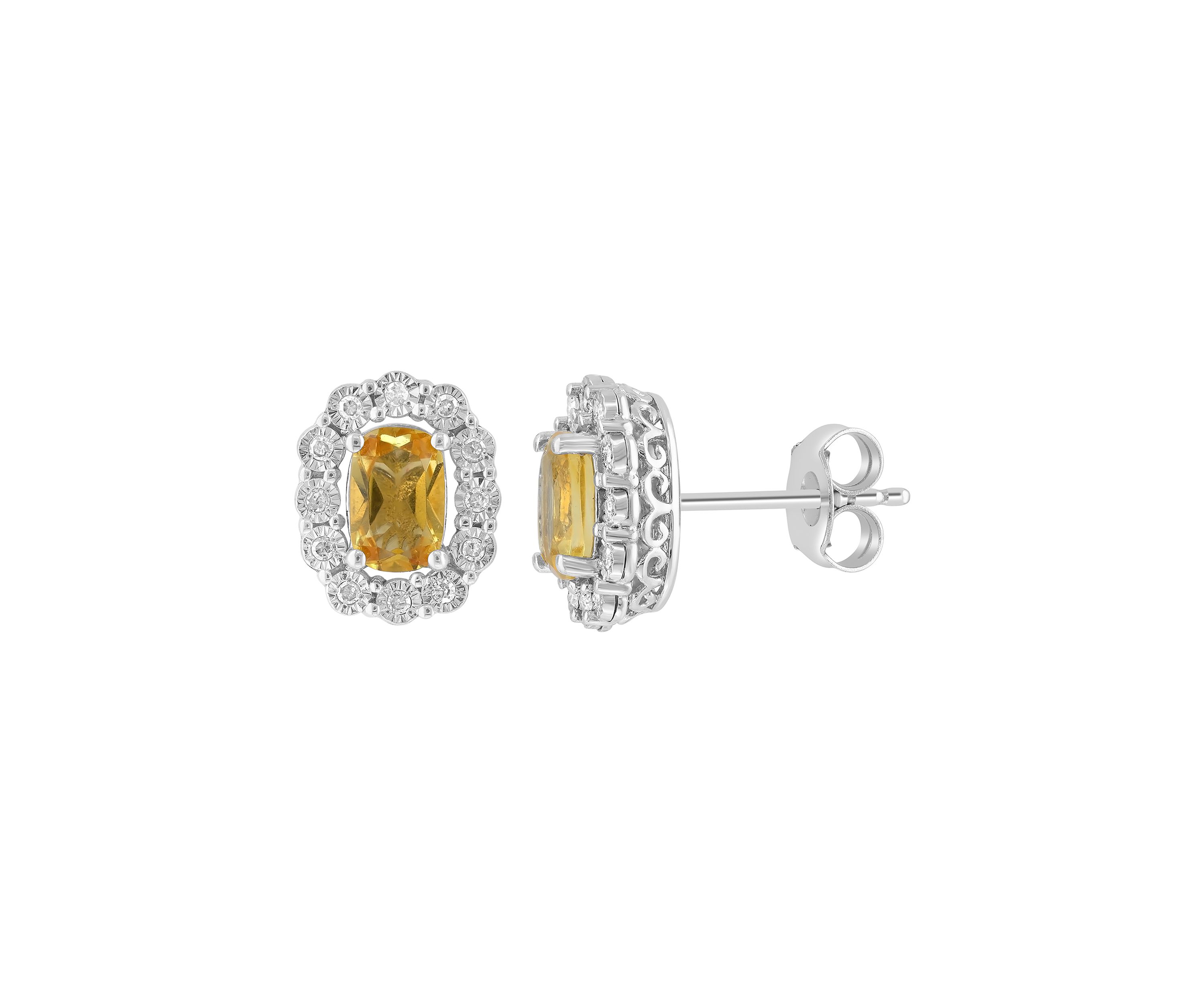 Sterling Silver Diamond and Citrine Earrings 