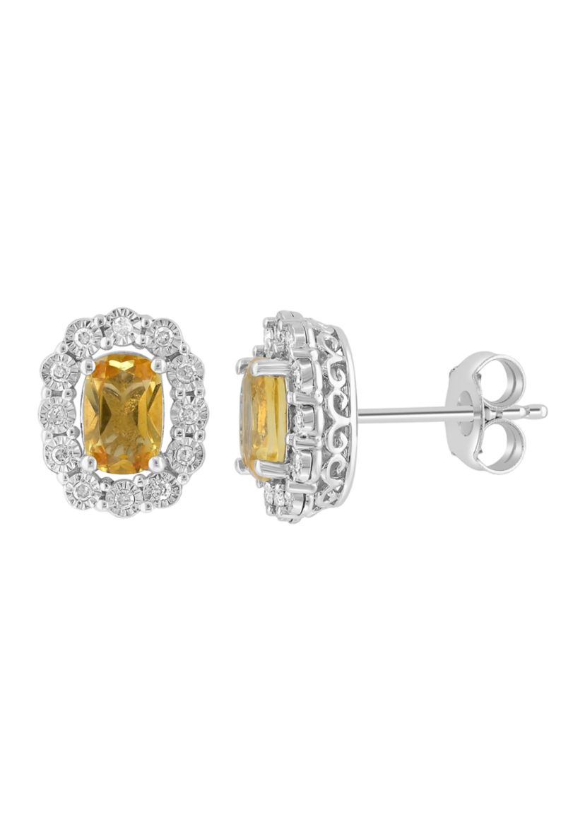 Sterling Silver Diamond and Citrine Earrings 