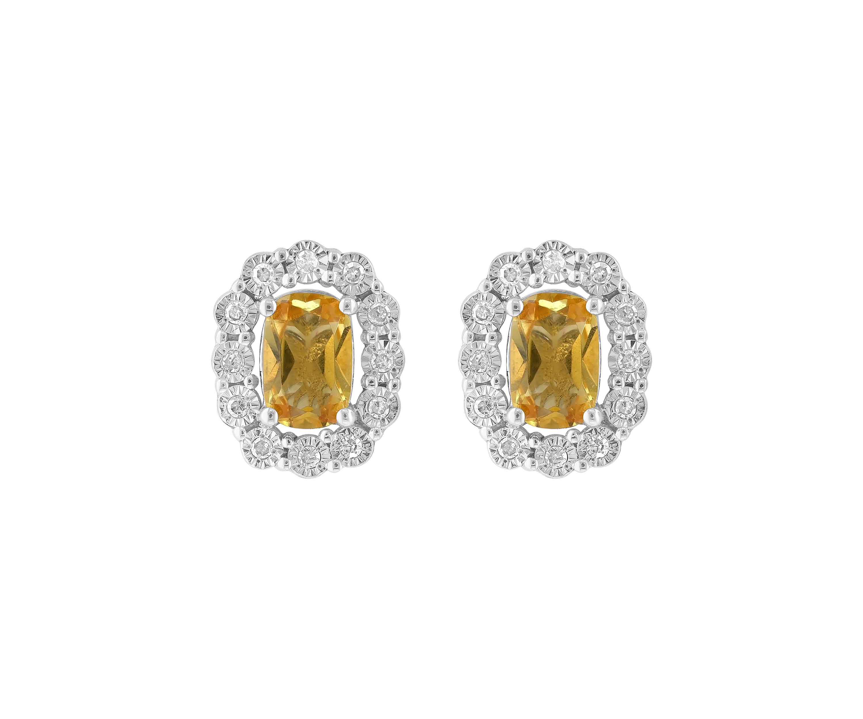 Sterling Silver Diamond and Citrine Earrings 
