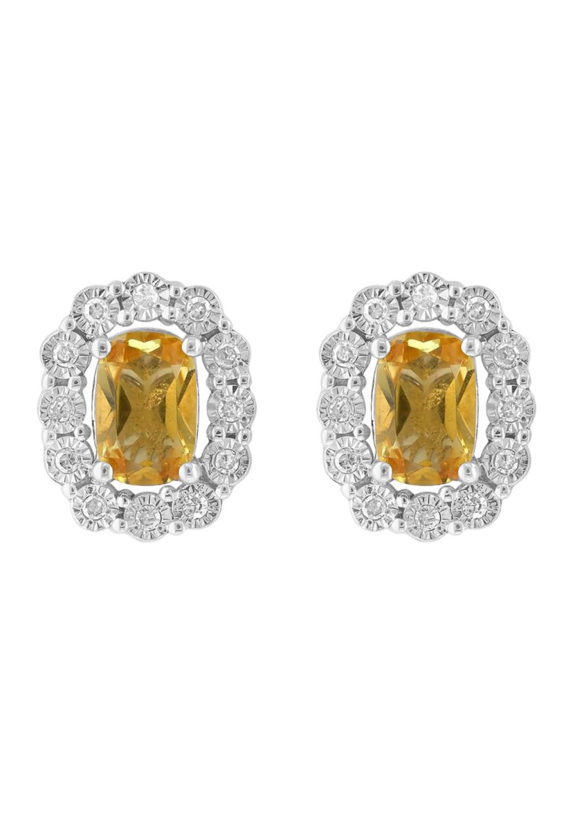 Sterling Silver Diamond and Citrine Earrings 