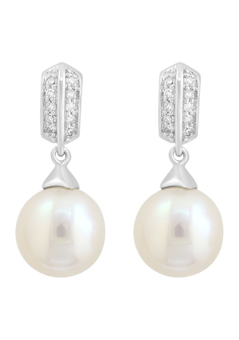 エフィ　EFFY ピアス　新品 Effy® Sterling Silver Diamond and Freshwater Pearl Earrings | Belk