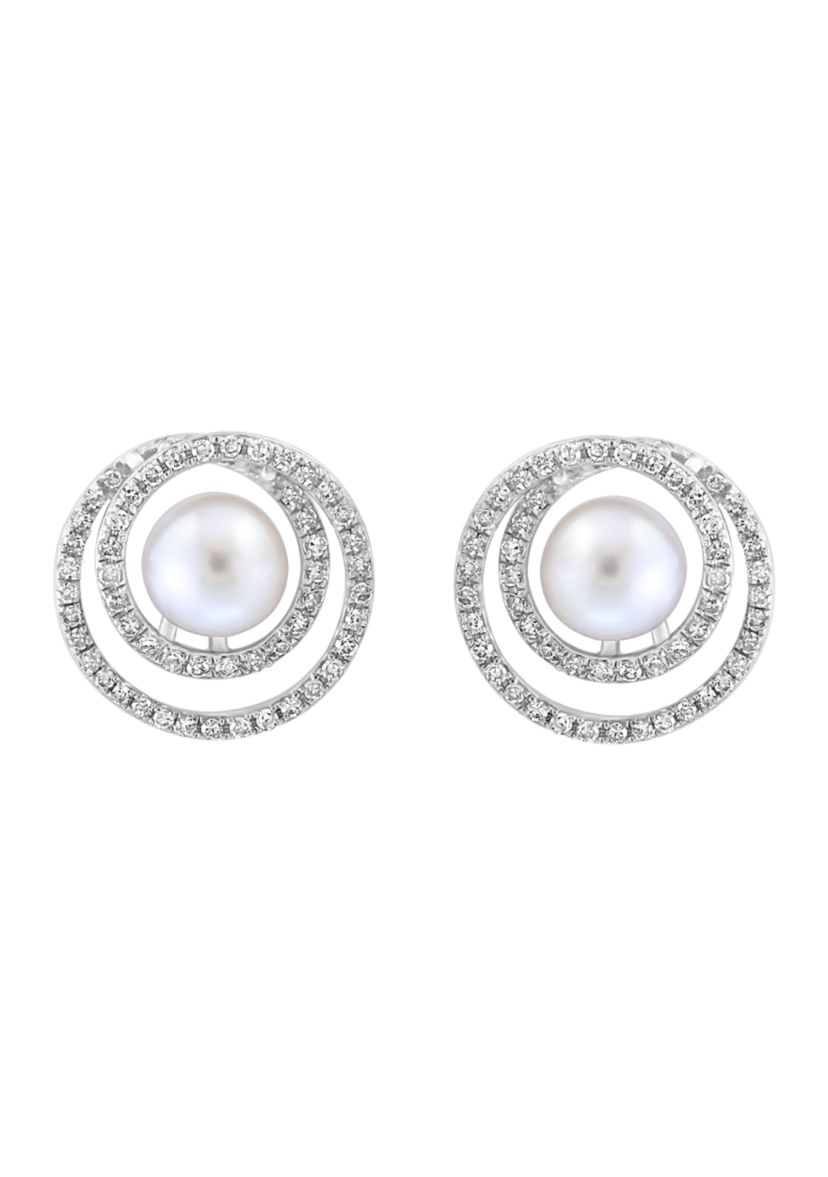 1/3 ct. t.w. Diamond and Freshwater Pearl Earrings in Sterling Silver