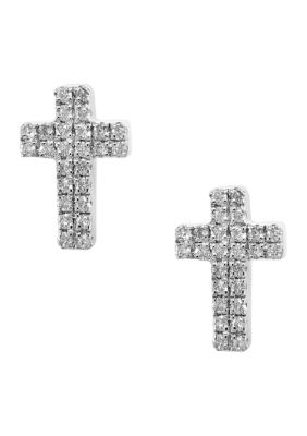 Effy Sterling Silver Cross PavÃ© Diamond Earrings